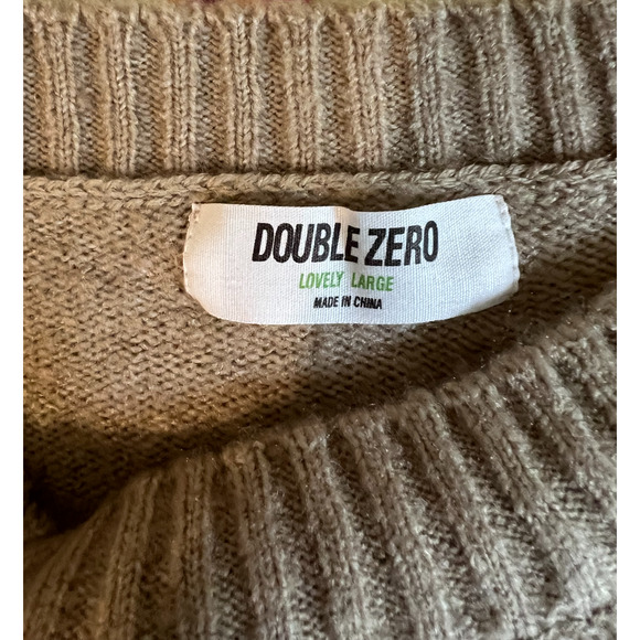 DOUBLE ZERO Womens Pullover Sweater Size L Beige Long Sleeve Crew Neck Relaxed - Picture 2 of 9